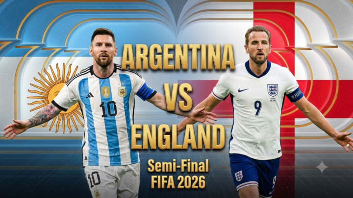 England vs Argentina FIFA World Cup 2026 semifinal graphic