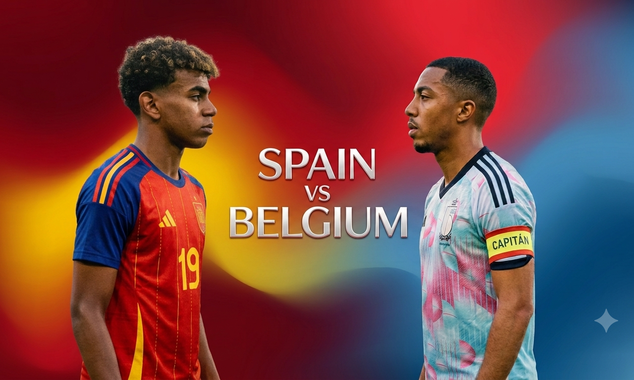 Belgium vs Spain FIFA World Cup 2026 quarterfinal graphic