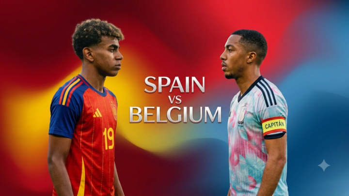 Belgium vs Spain FIFA World Cup 2026 quarterfinal graphic